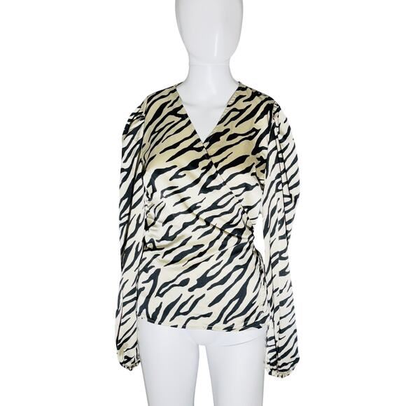 VICI Zebra Print Satin Wrap Blouse Long Sleeve Surplice Top Size Small - Picture 2 of 9